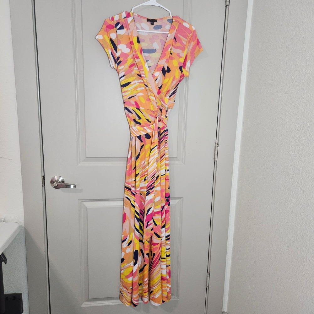 Cocomo Womens Abstract Geometric Print Wrap Maxi Dress Orange Pink Small S‎